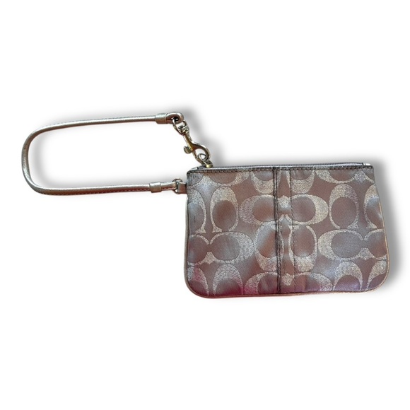 Vintage Y2K Coach Logo Silver Metallic mini wristlet wallet EUC - Picture 1 of 8